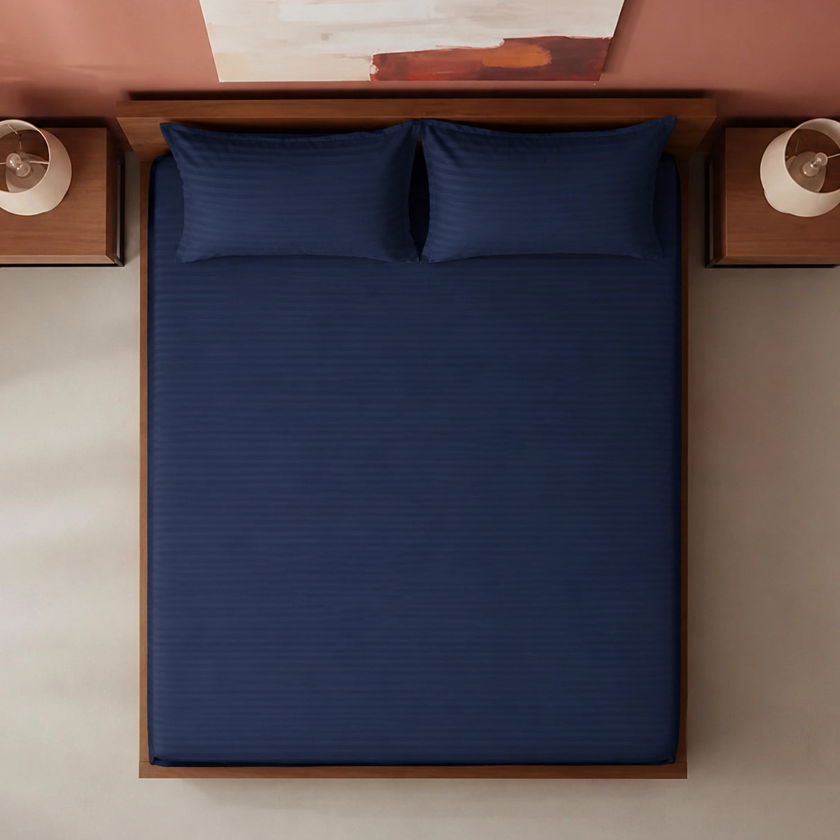 Breton Drift - Satin Stripes Fitted Bedsheet (Dark Blue)