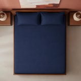 Breton Drift - Satin Stripes Fitted Bedsheet (Dark Blue)
