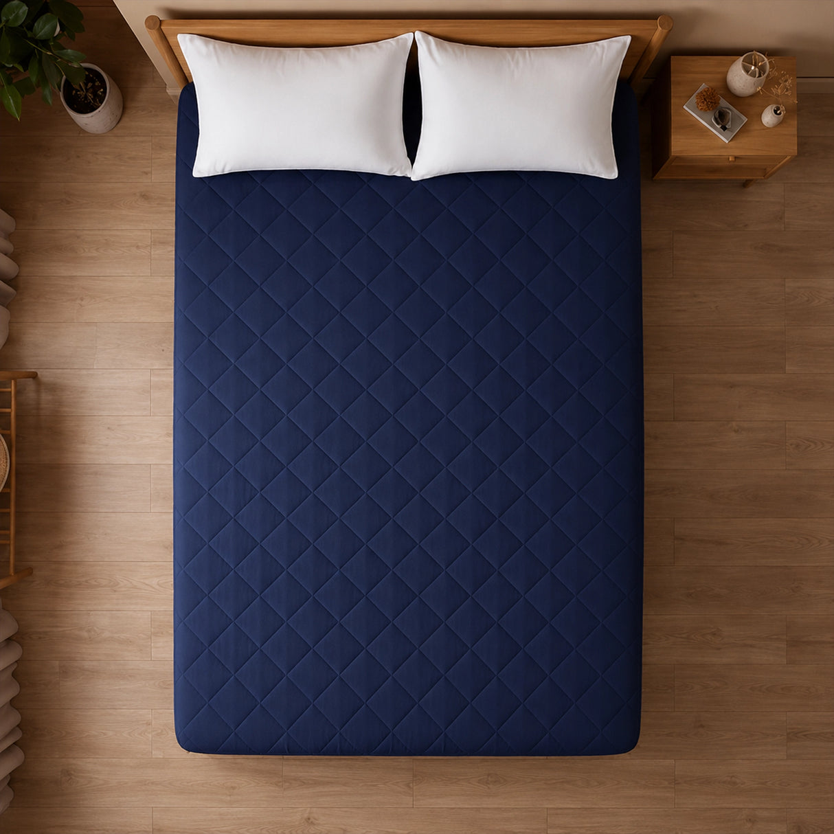 Ombre - Pure Shield Solid Quilted Mattress Protector (Navy Blue)
