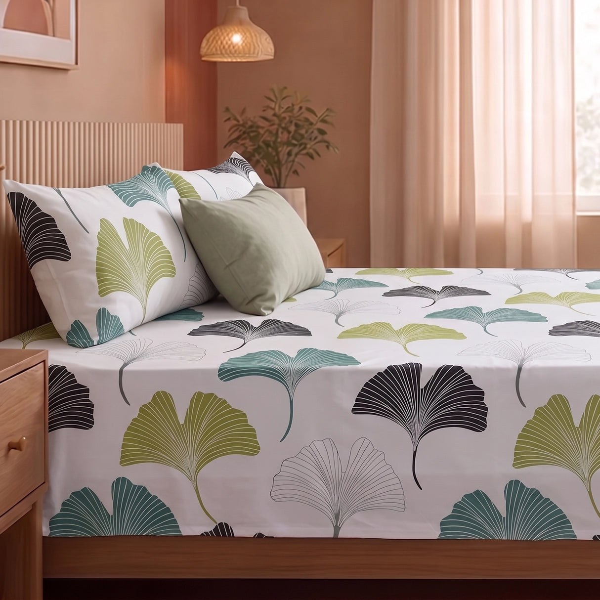 Imprimer Ginkyo - Floral Printed Bedsheet (Blue & Green)