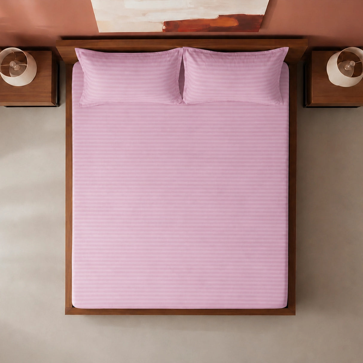 Breton Drift - Satin Stripes Fitted Bedsheet (Baby Pink)