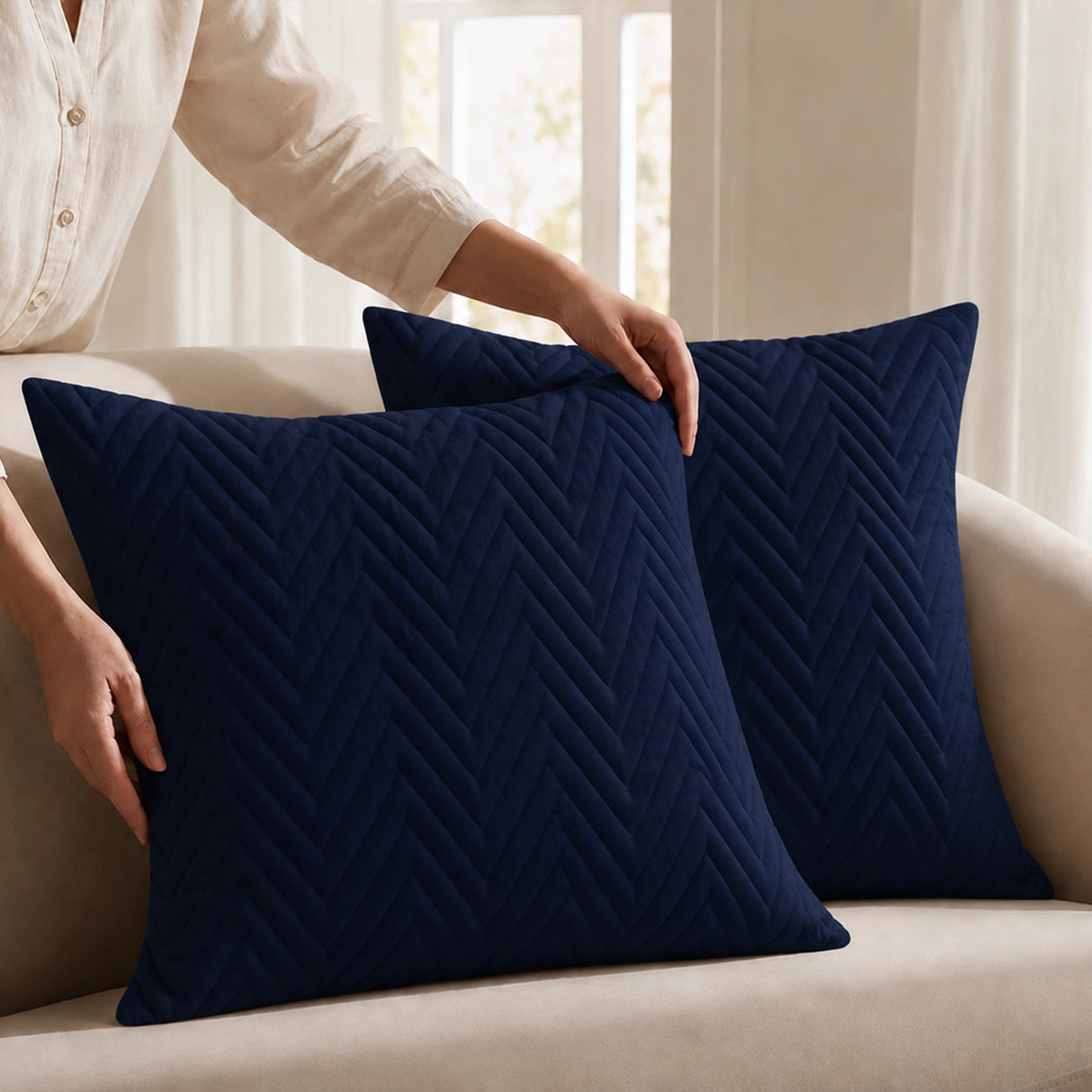 Fort Sawtooth - Quilted Velvet Cushion Cover (Navy Blue)
