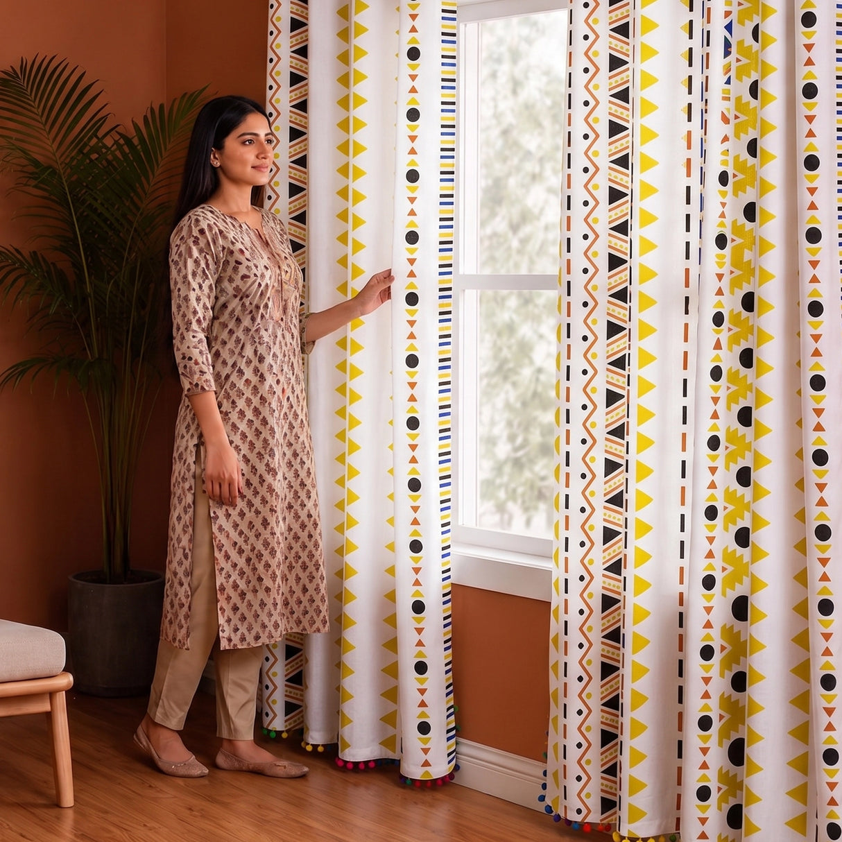 Imprimer Handpicked Santo - Printed Semi Blackout Curtain (Yellow)