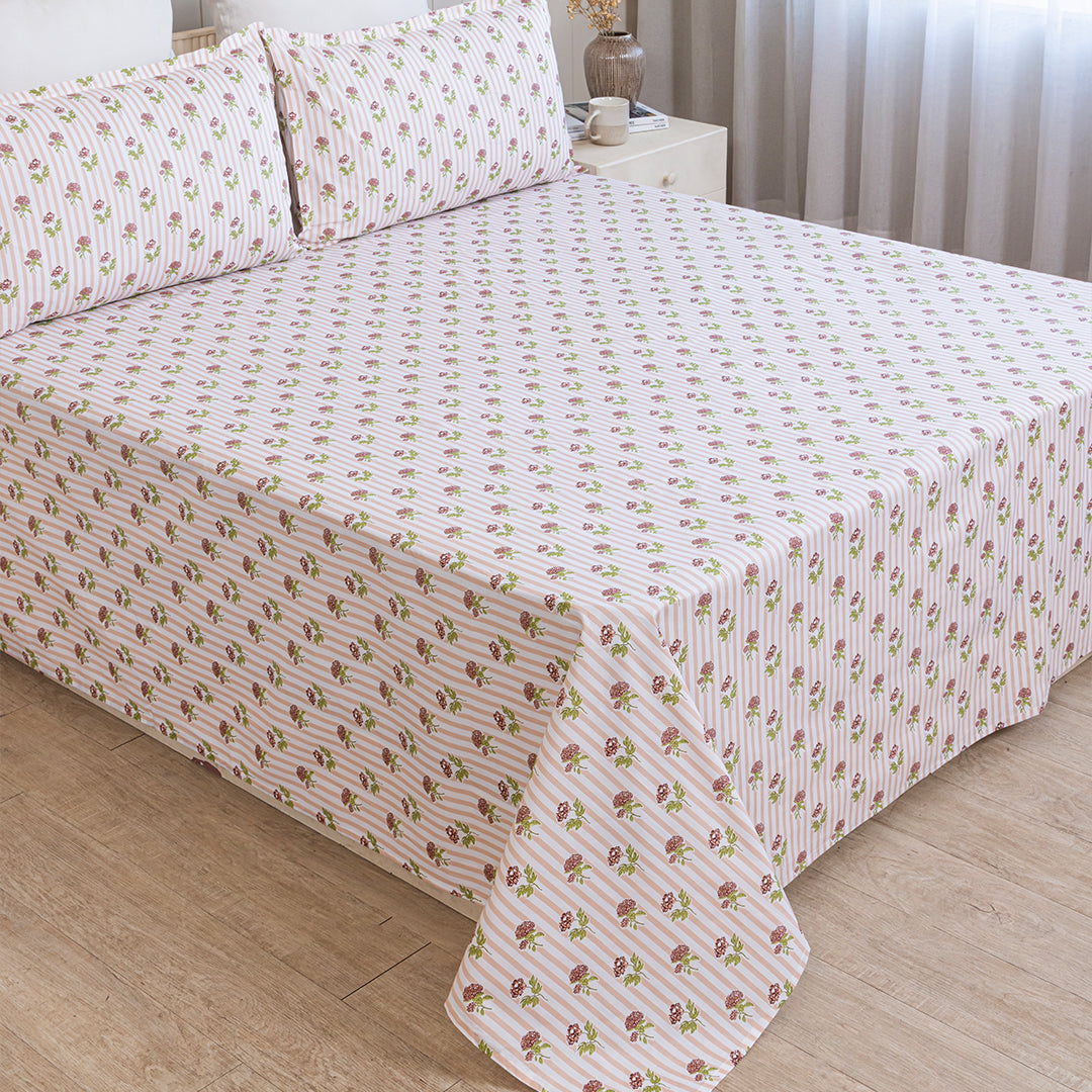 Soft Serenade - Floral Bedsheet (Peach)