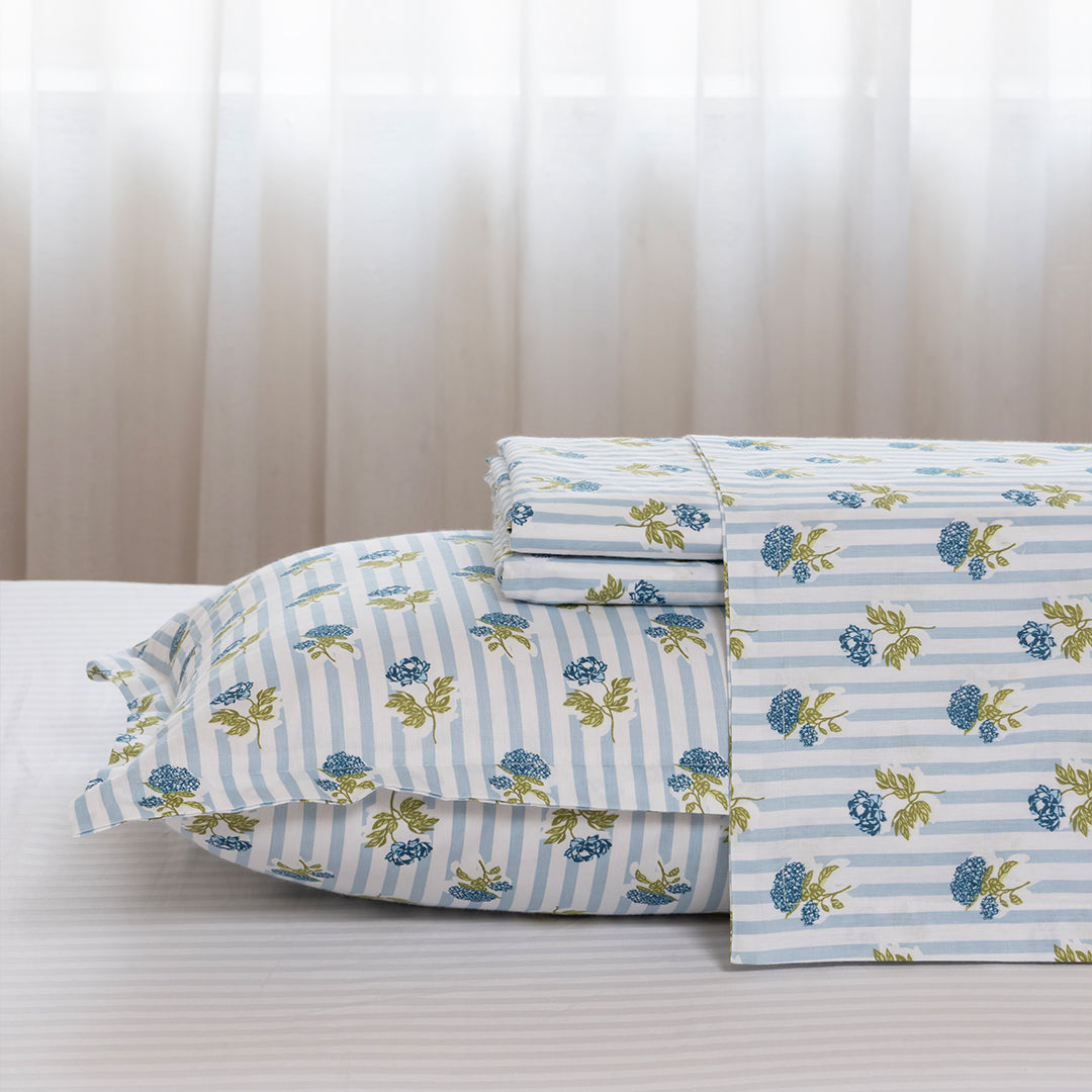 Soft Serenade - Floral Bedsheet (Blue)