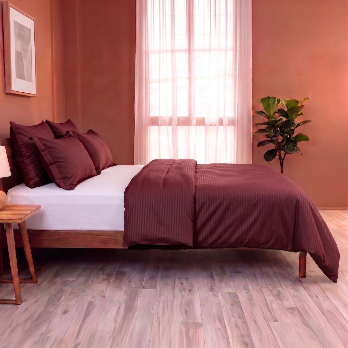 Breton Mellow - Satin Striped Duvet Cover (Maroon)
