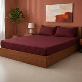 Breton Drift - Satin Stripes Fitted Bedsheet (Maroon)