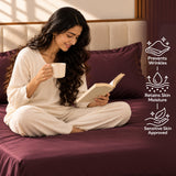 Premium Poly Satin Fitted Bedsheet – Soft, Smooth & Snug Fit, Burgundy