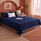 Breton Nap - Satin Stripes Bedsheet (Dark Blue)