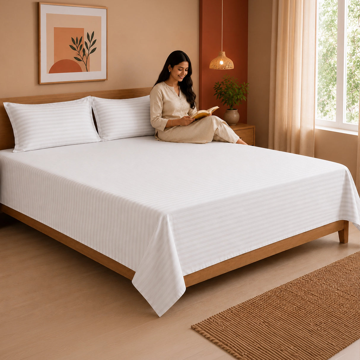 Breton Nap - Satin Stripes Bedsheet (White)