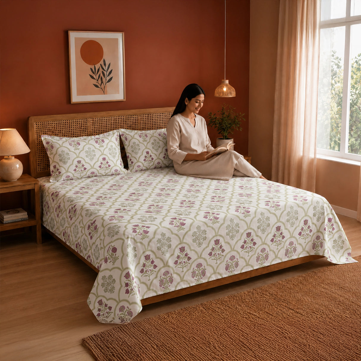 Spring Buds Pink - White Floral Bedsheet