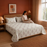 Spring Buds Pink - White Floral Bedsheet
