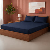 Breton Drift - Satin Stripes Fitted Bedsheet (Dark Blue)