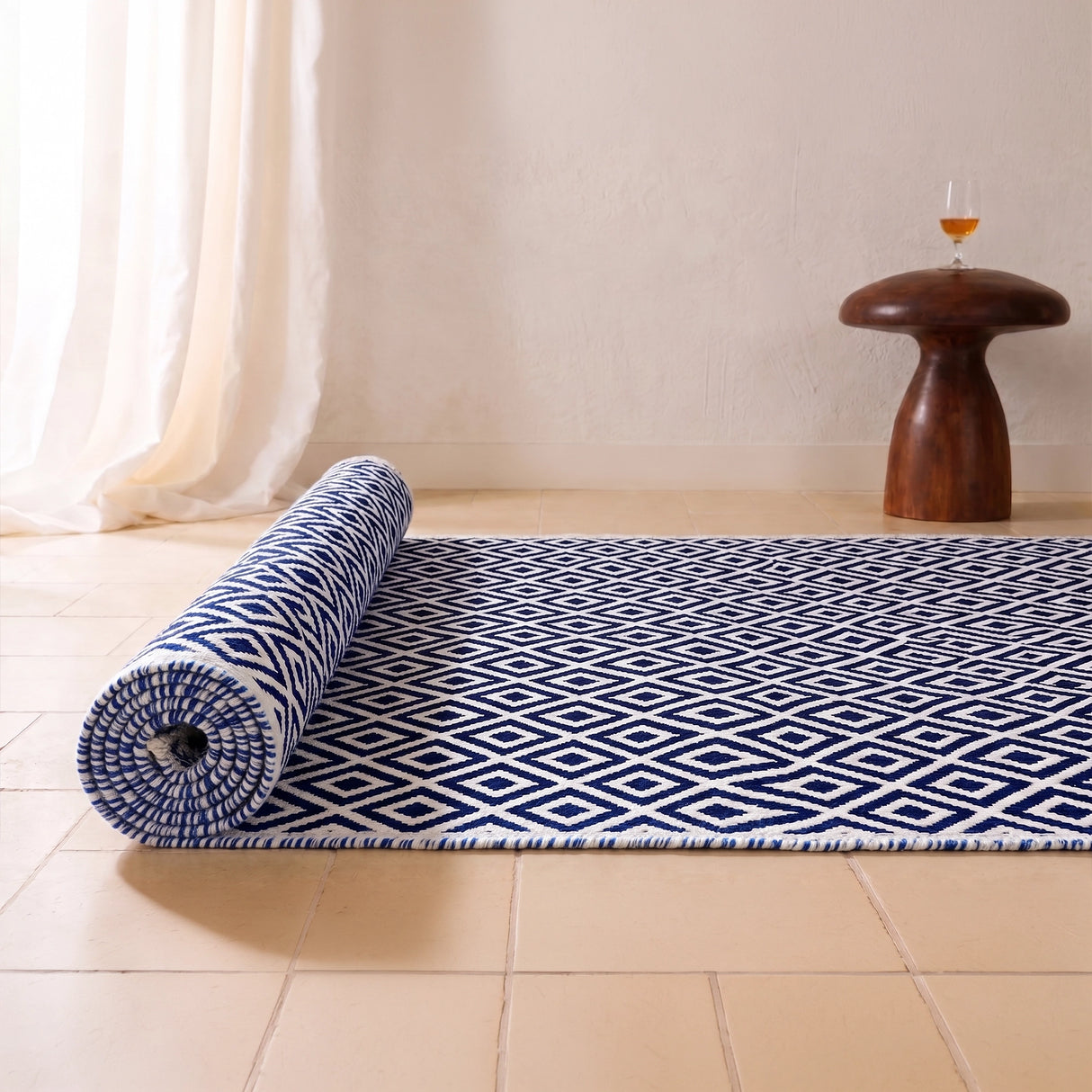 Tessitura Confetti - Diamond Cotton Rug (Blue & White)