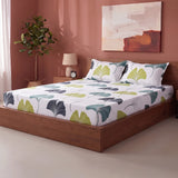 Imprimer Ginkyo - Floral Printed Fitted Bedsheet (Blue & Green)