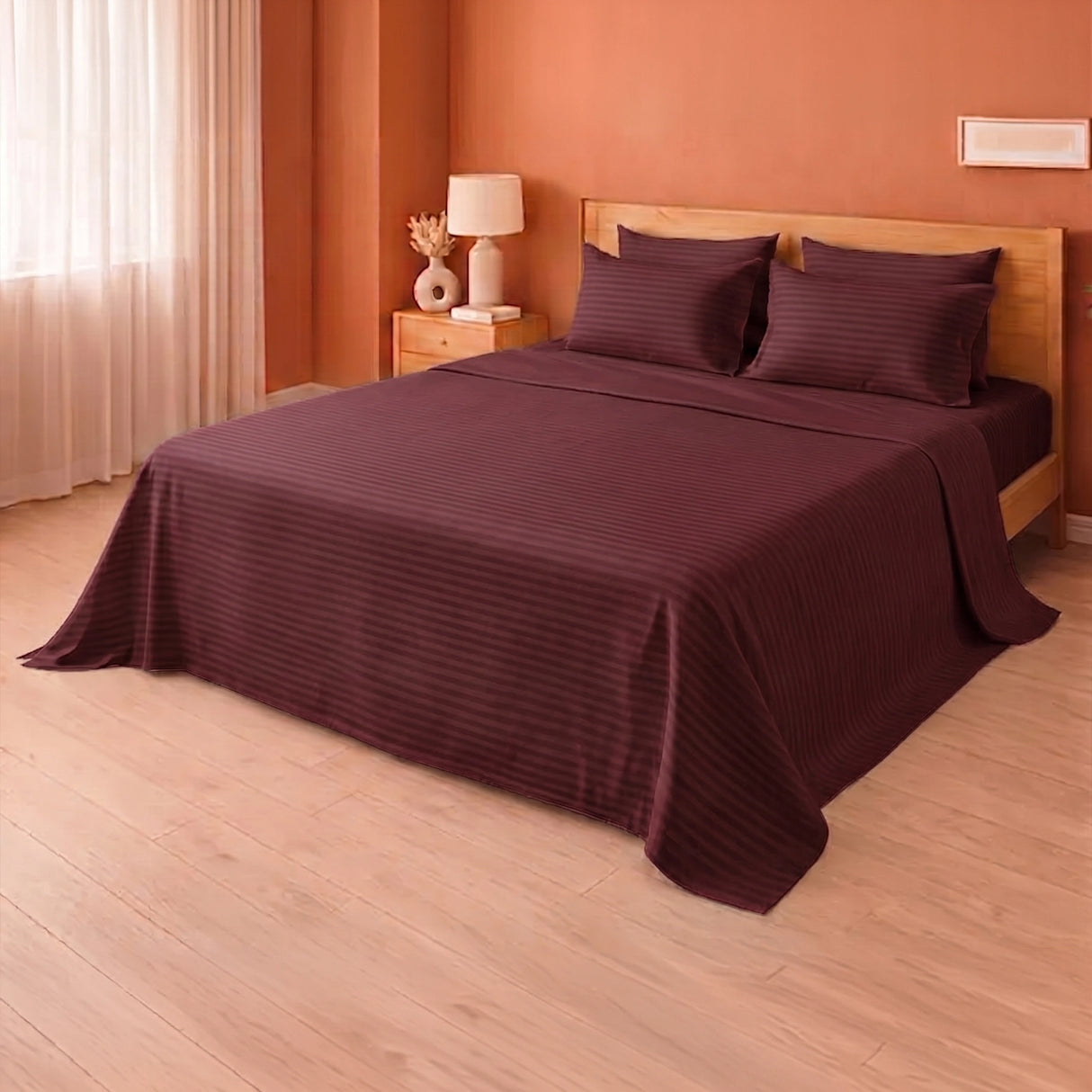 Breton Doze - Satin Stripe Reversible Dohar Blanket (Maroon)