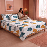 Imprimer Ginkyo - Floral Printed Bedsheet (Mustard & Grey)