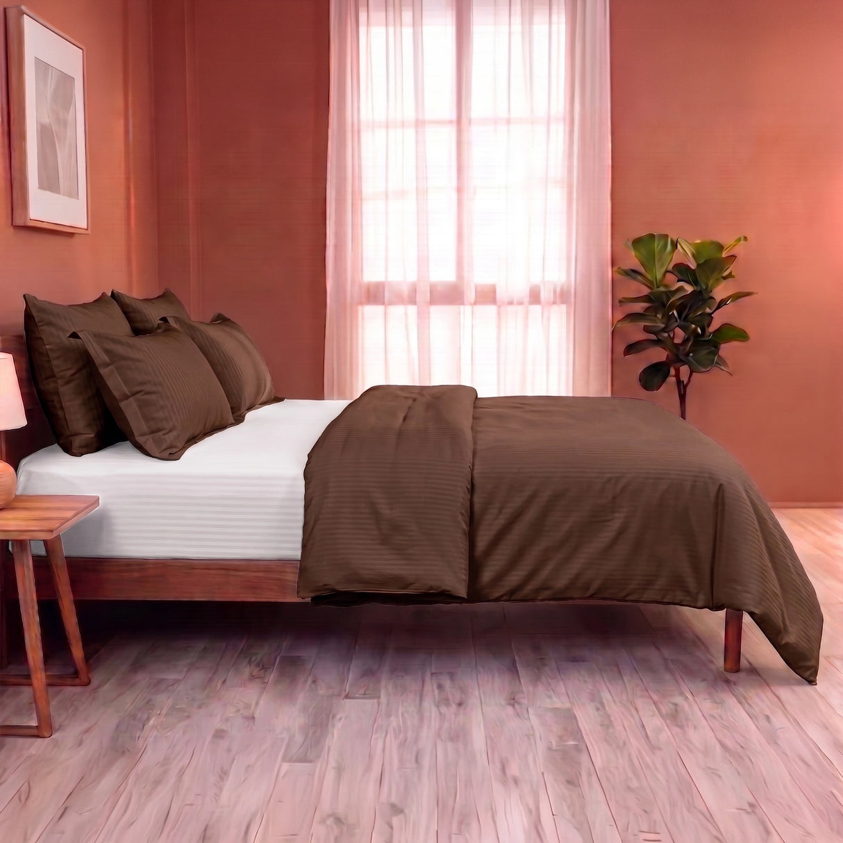 Breton Mellow - Satin Stripe Duvet Cover (Brown)
