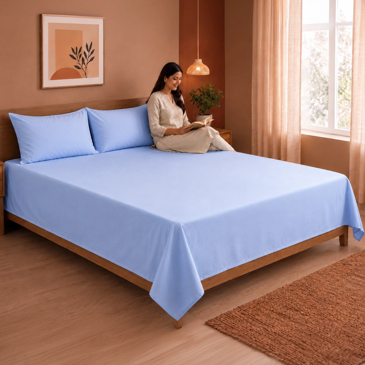 Fort Nightingale - Solid Bedsheet (Sky Blue)