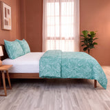 Imprimer Lilac - Leaf Printed Duvet Cover (Aqua Blue)