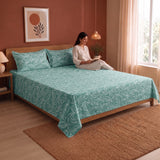 Imprimer Lilac - Leaf Printed Bedsheet (Aqua Blue)