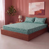 Imprimer Itsy-Bitsy - Leaf Printed Fitted Bedsheet (Aqua Blue)