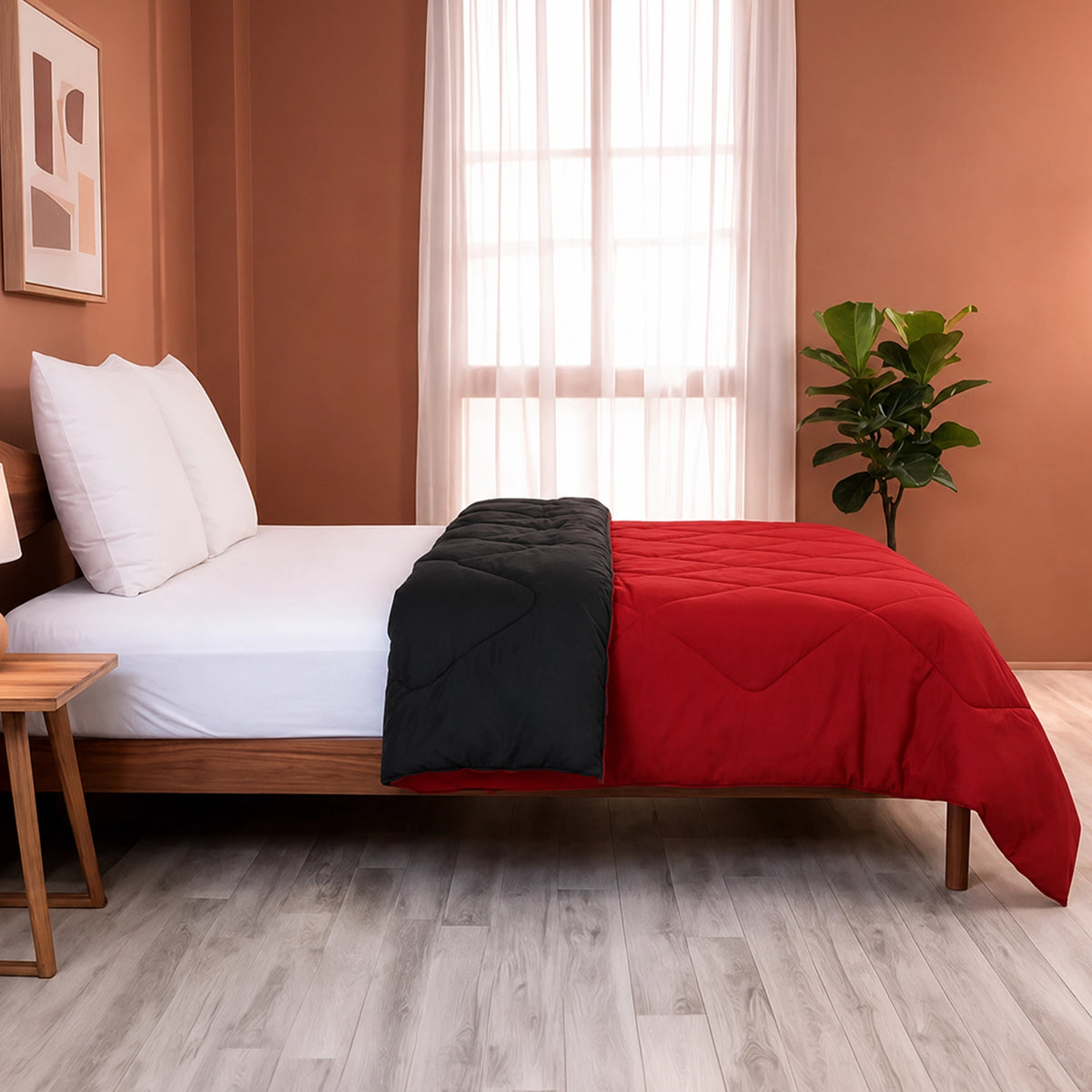 Fort - Reversible Duvet Comforter (Black & Maroon)