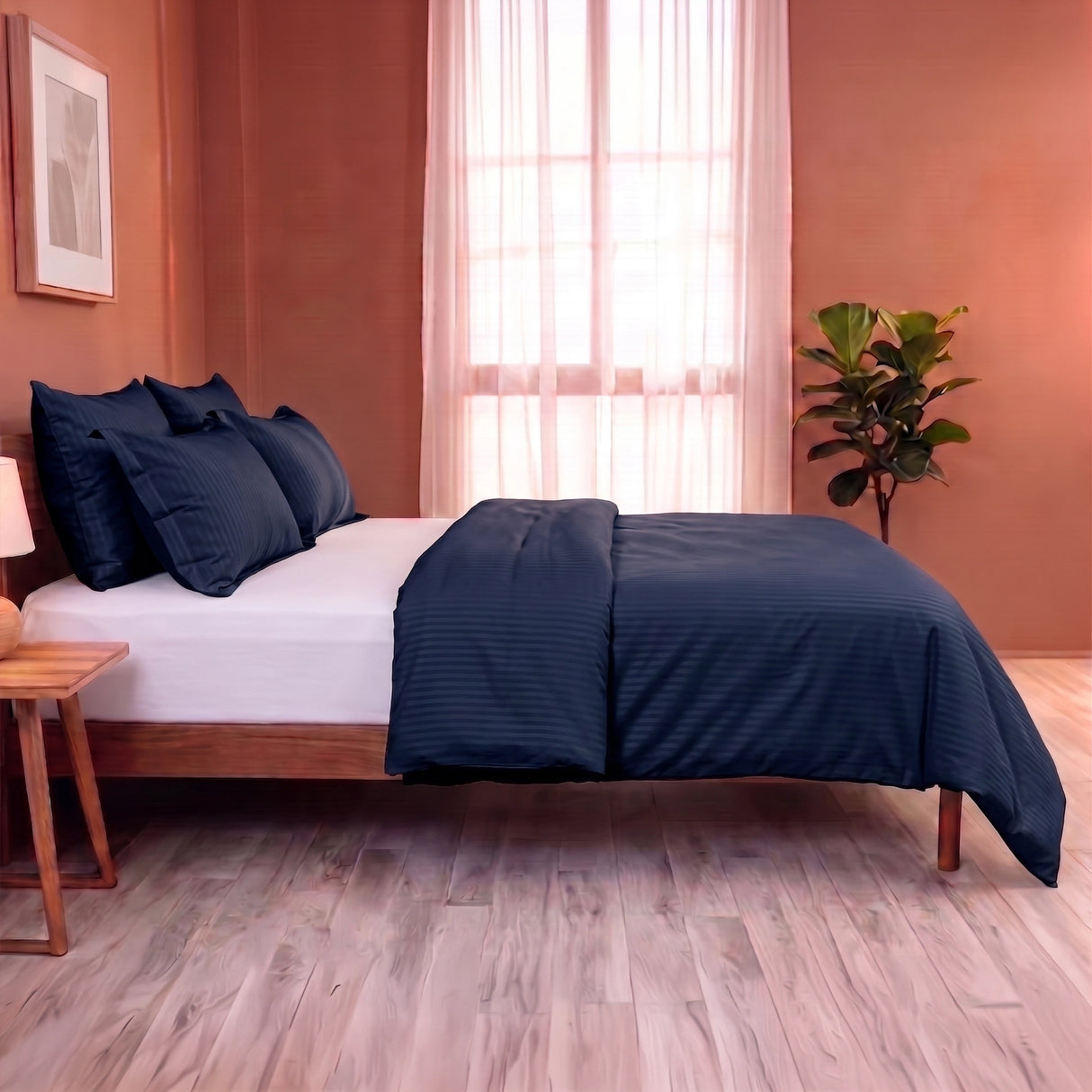 Breton Mellow - Satin Striped Duvet Cover (Navy Blue)