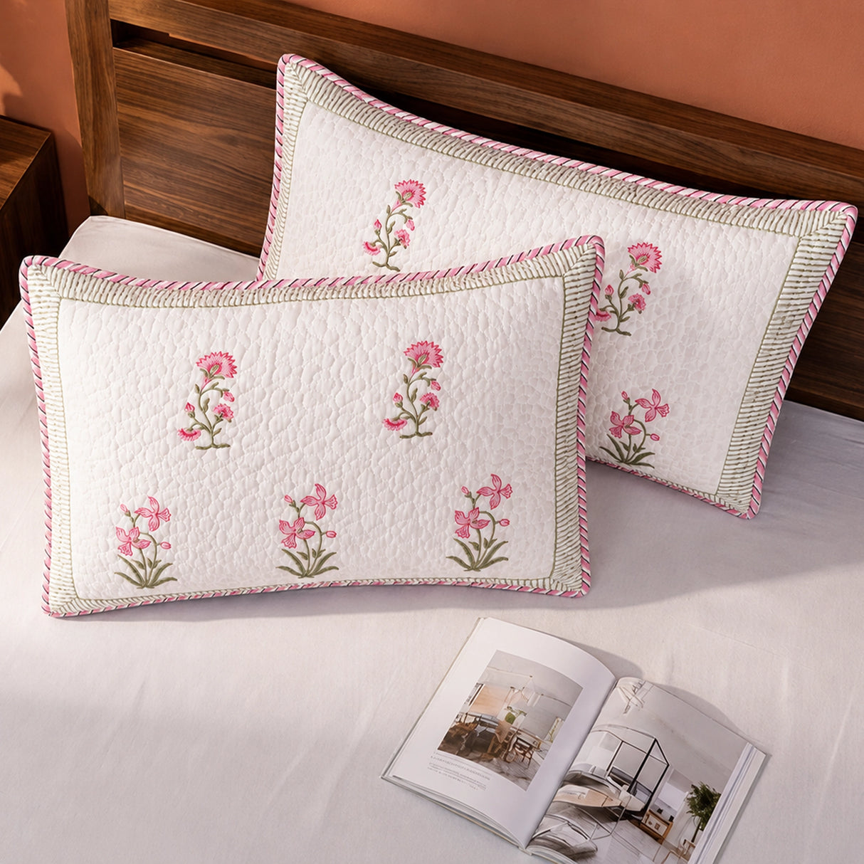 Floral Pink Quilted Pillow Covers