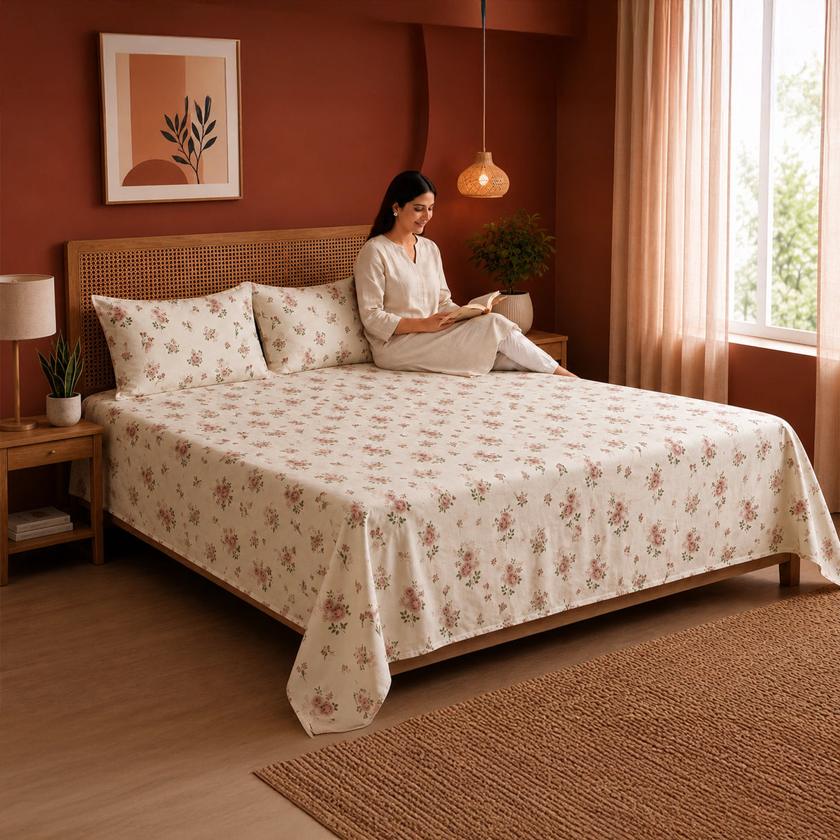 Blush Garden  - White Floral Bedsheet