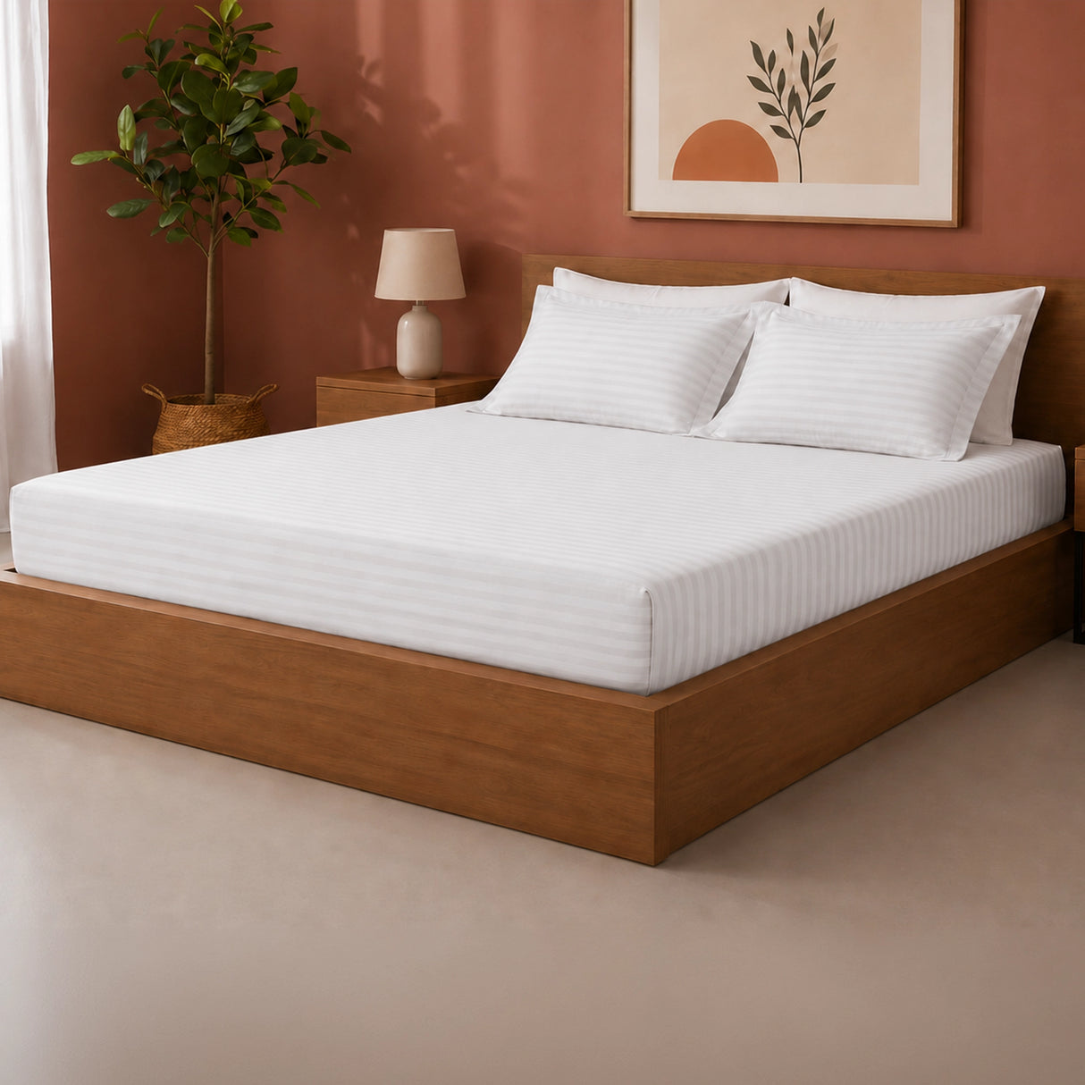 Breton Drift - Satin Stripes Fitted Bedsheet (White)
