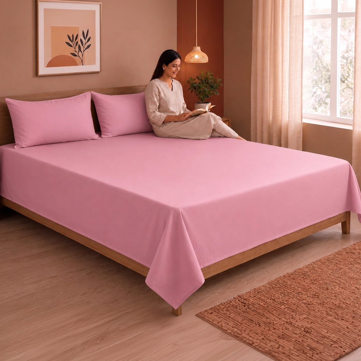 Fort Nightingale - Solid Bedsheet (Pink)