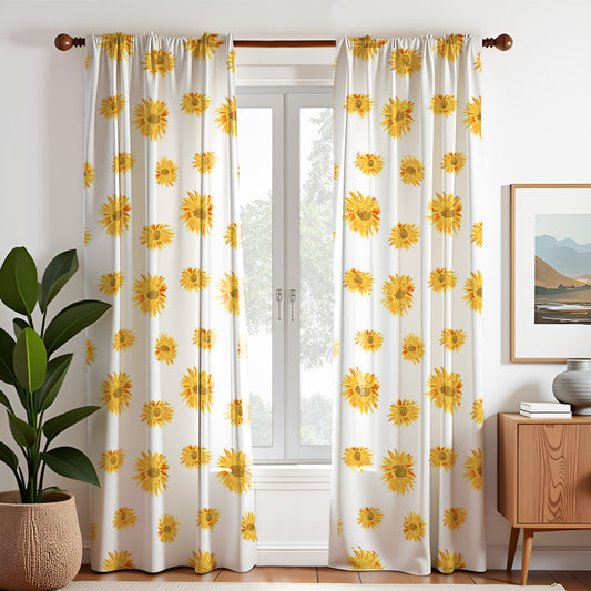 Yellow Sunflower Printed Rod Pocket Duck CurtainYellow Sunflower Printed Rod Pocket Duck Curtain