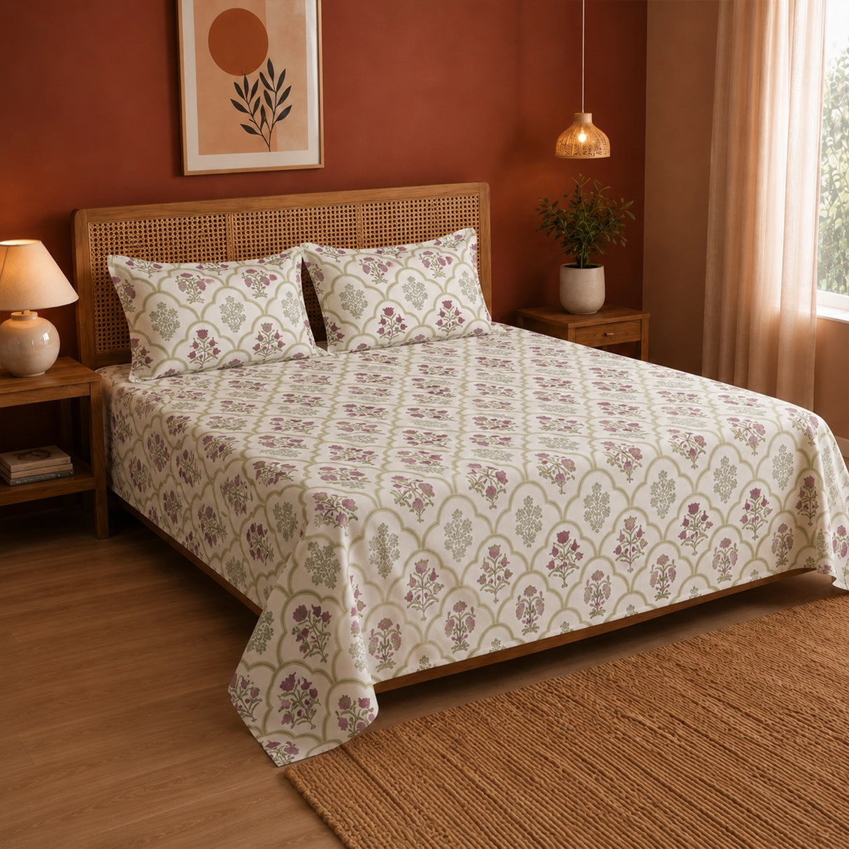 Spring Buds Pink - White Floral Bedsheet