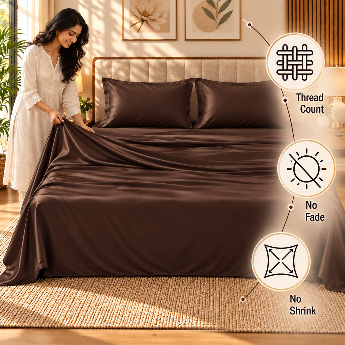 Premium Poly Satin Bedsheet – Soft, Smooth & Silky, Chocolate Brown