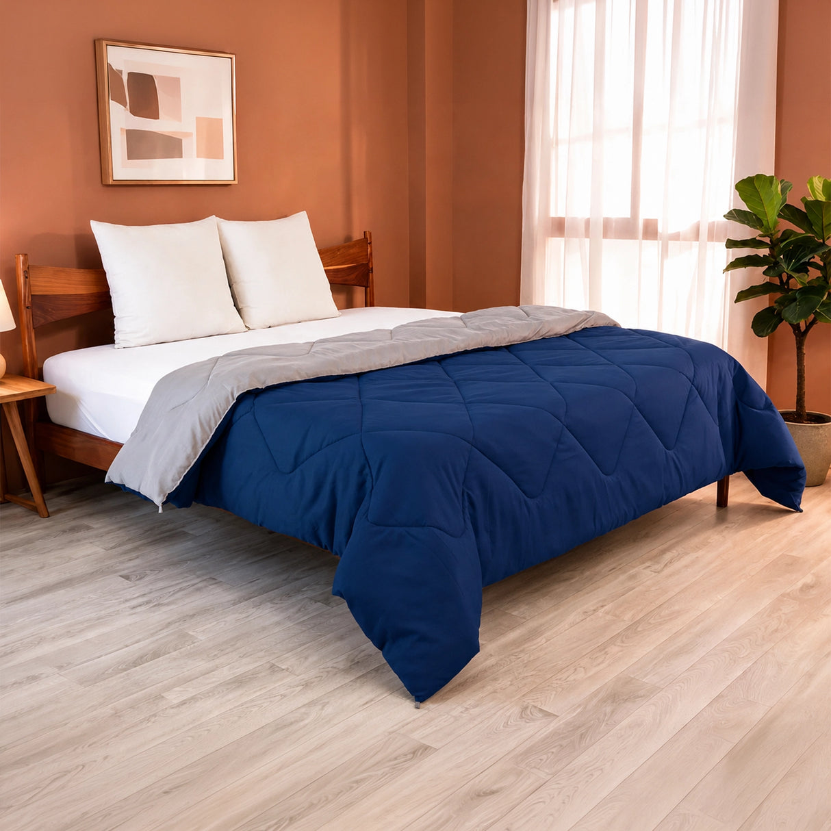 Fort - Box Stitch Duvet Comforter (Dark Blue & Light Grey)