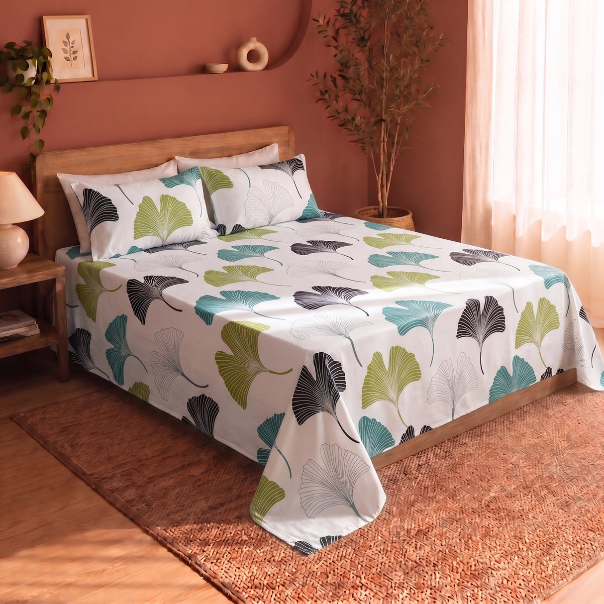 Imprimer Ginkyo - Floral Printed Bedsheet (Blue & Green)
