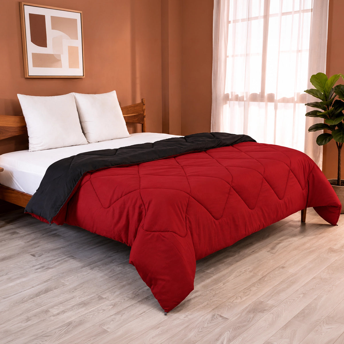Fort - Reversible Duvet Comforter (Black & Maroon)