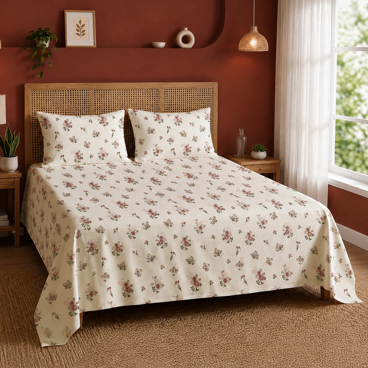 Blush Garden  - White Floral Bedsheet
