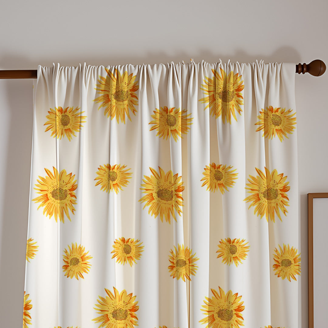 Yellow Sunflower Printed Rod Pocket Duck Curtain