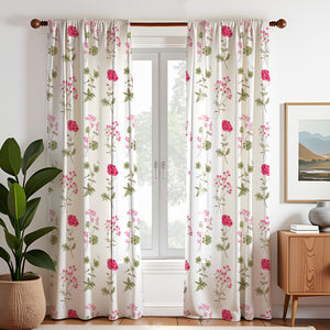 Pink Floral Printed Rod Pocket Duck Curtain