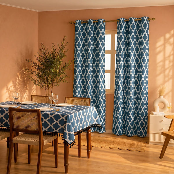 Premium Quatrefoil Duck Curtain & Table Cover Combo Set