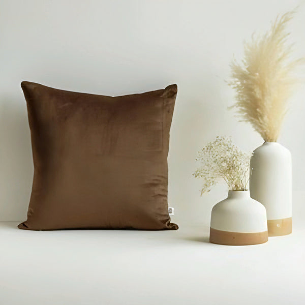 Solid Velvet Cushion Cover (Brown)