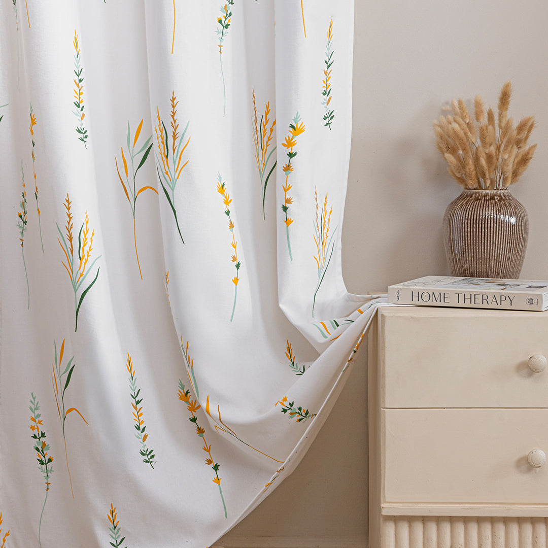 Leafscape Yellow & Green - Printed Eyelet Duck Curtain