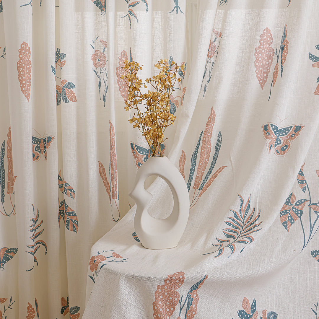 White Lunaria Garden Rod Pocket Printed Sheer Curtain