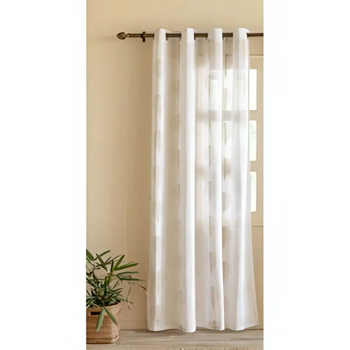 Cotton Printed Sheer Curtain (Mustard Leaf)(eyelet)