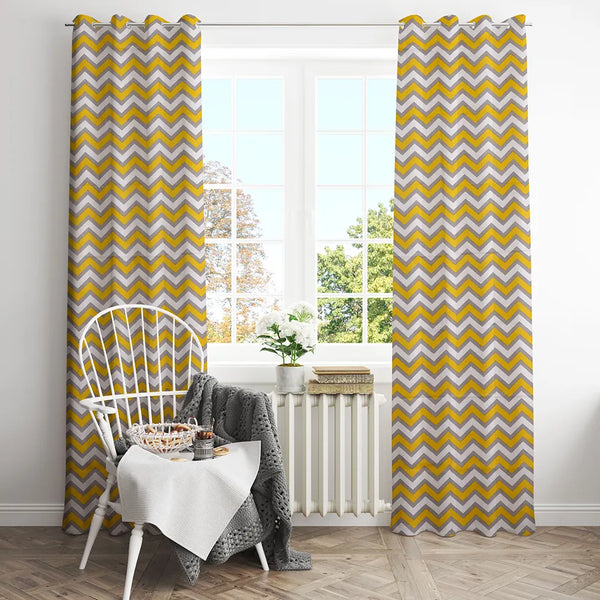 Imprimer Chevron - Printed Semi Blackout Curtain (Yellow)