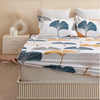 Imprimer Ginkyo - Floral Printed Fitted Bedsheet (Mustard & Grey)