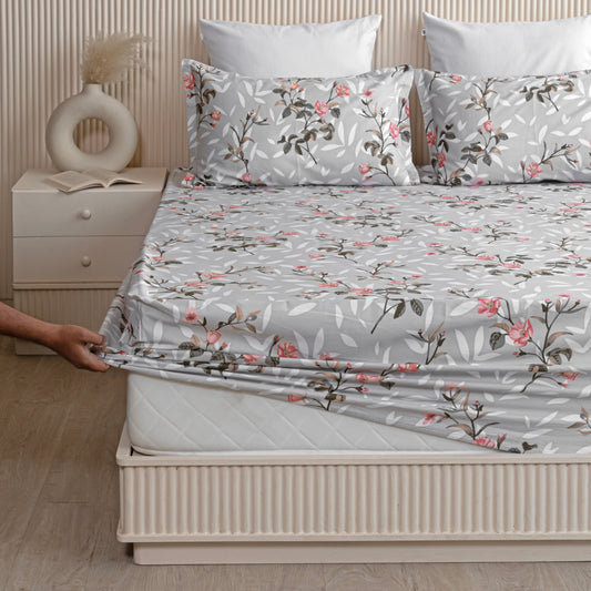 Imprimer floral dove - Fitted SheetGainsboro Grey