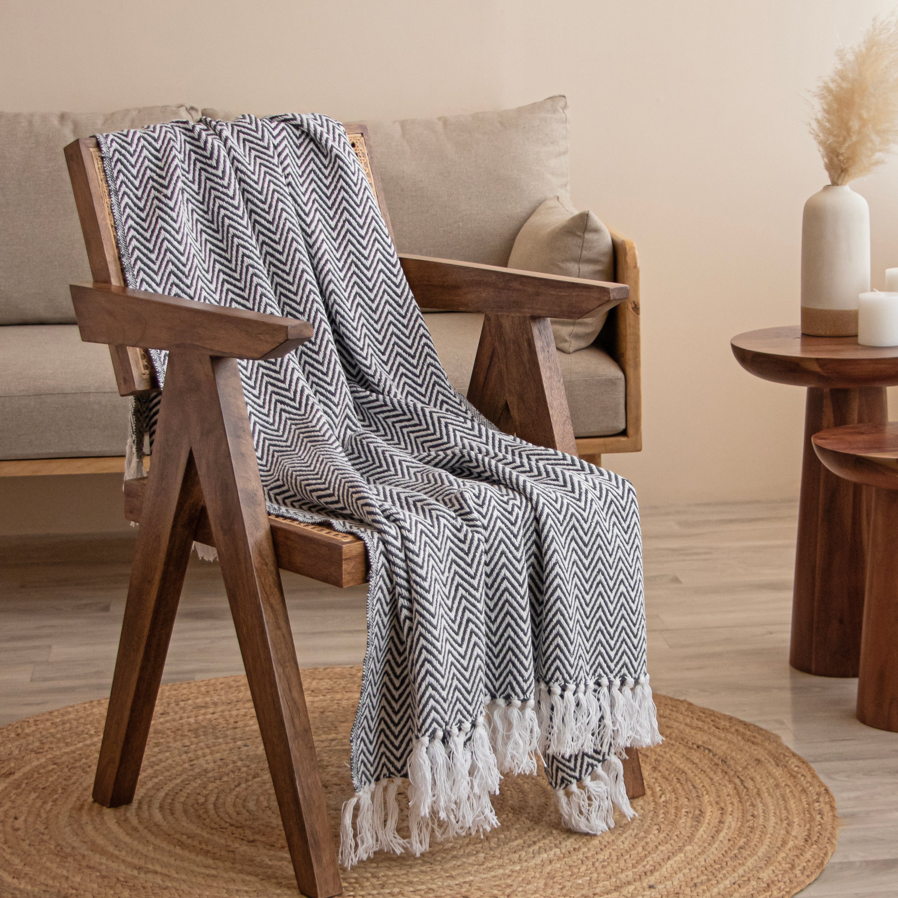 Grey Cotton Throw HomeMonde Lifestyle